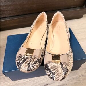 Cole Haan Taupe and Black Snake-Print Bow Ballet Flats